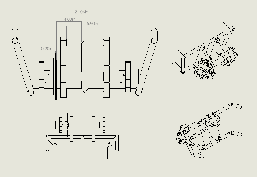 Engineering drawing of the axle carrier with three views and dimensions